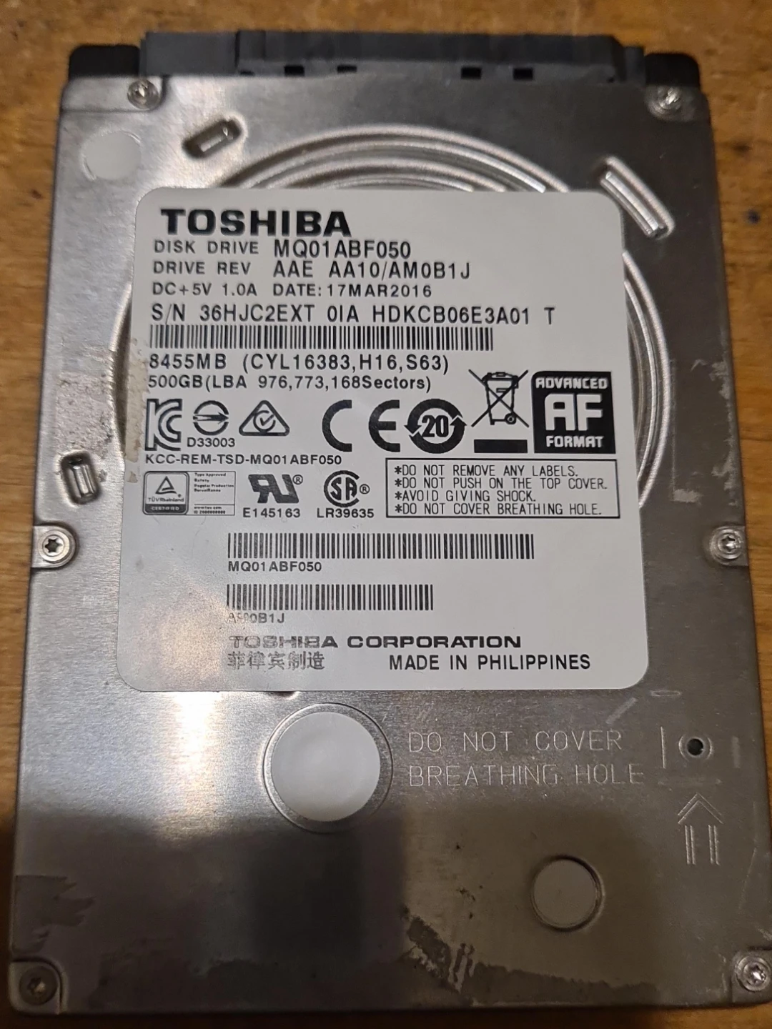 Toshiba MQ01ABF050 500GB Internal Hard Drive