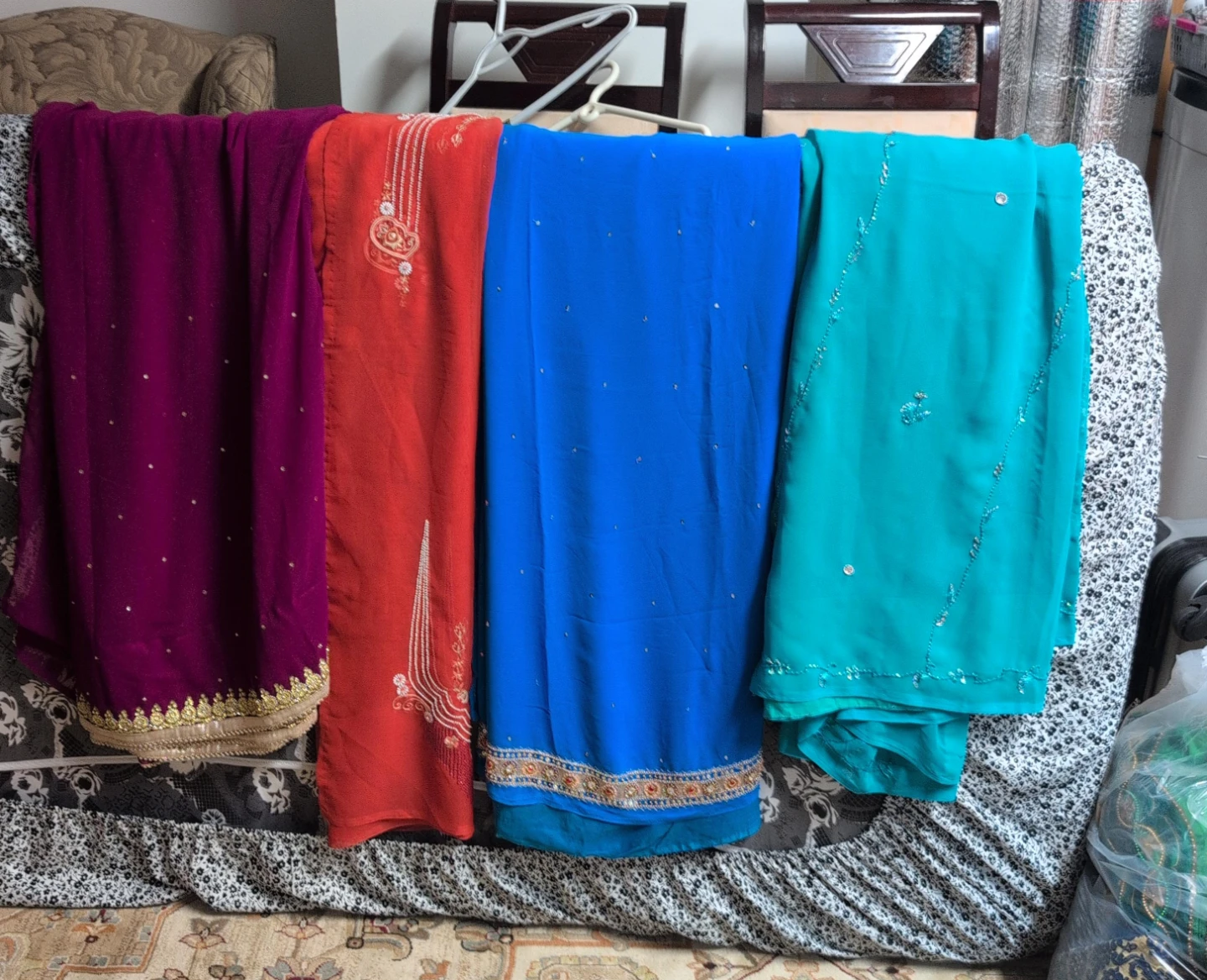 Four Chiffon Sarees with Embellishments only saree