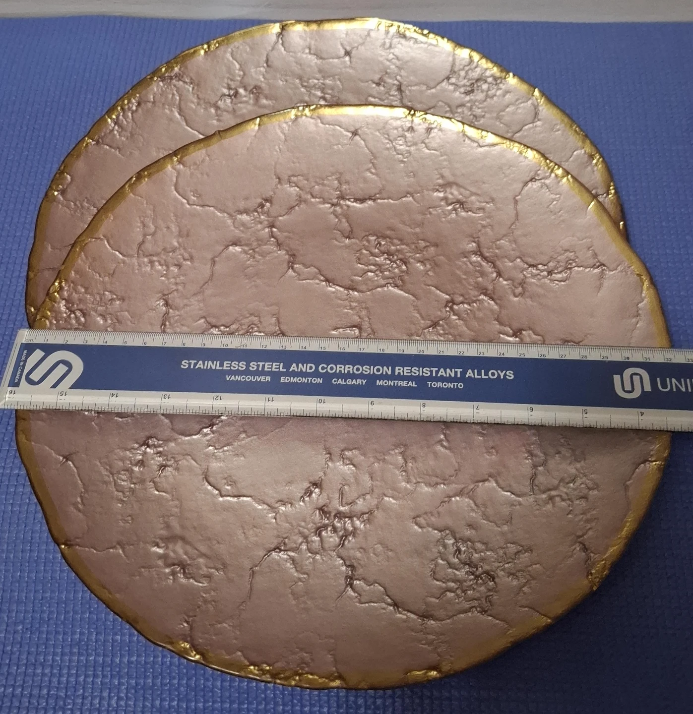 Pair of Large Textured Art Glass Charger Plates - Gold Rimmed
