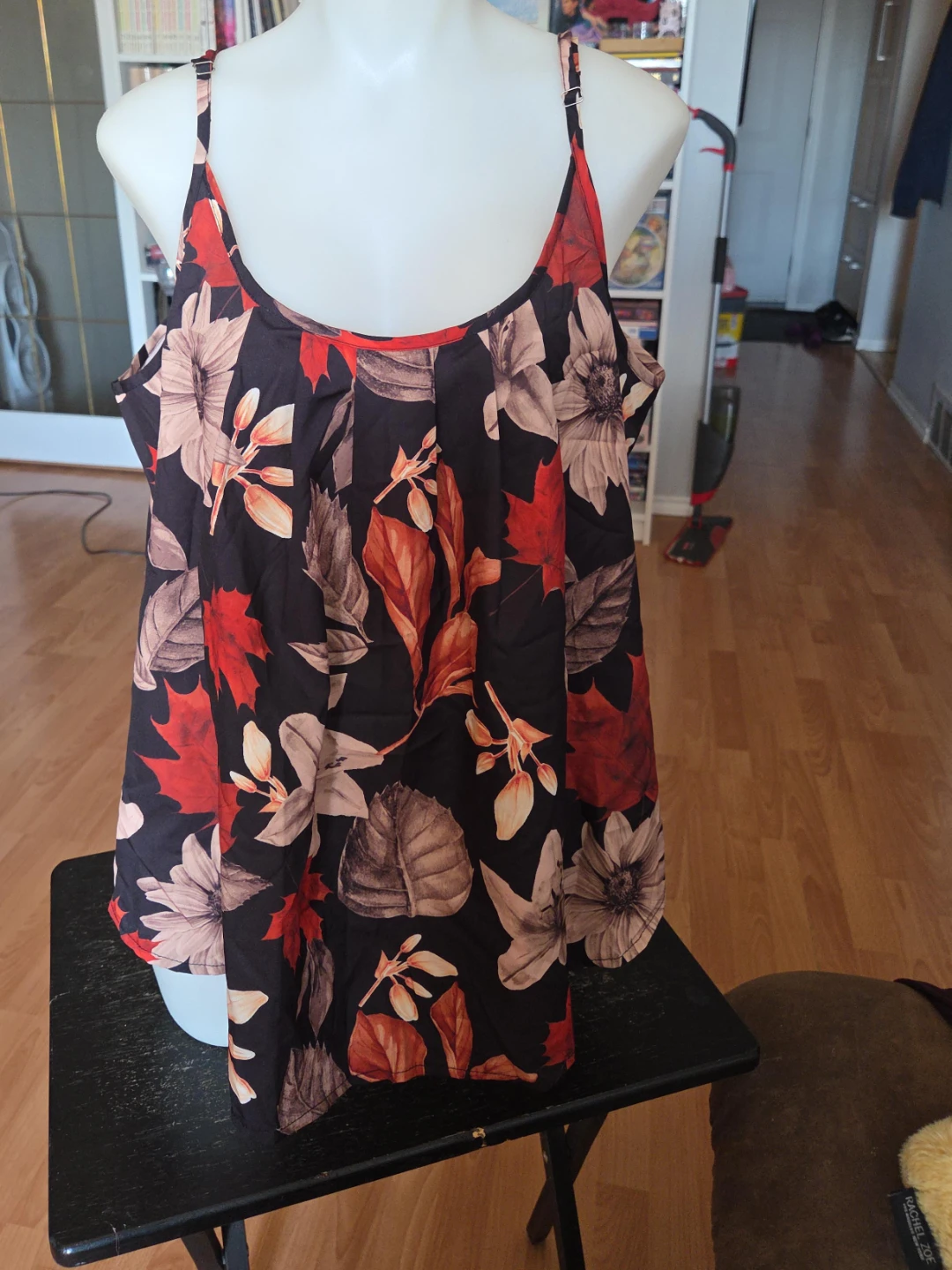Black Floral Print Tank Top