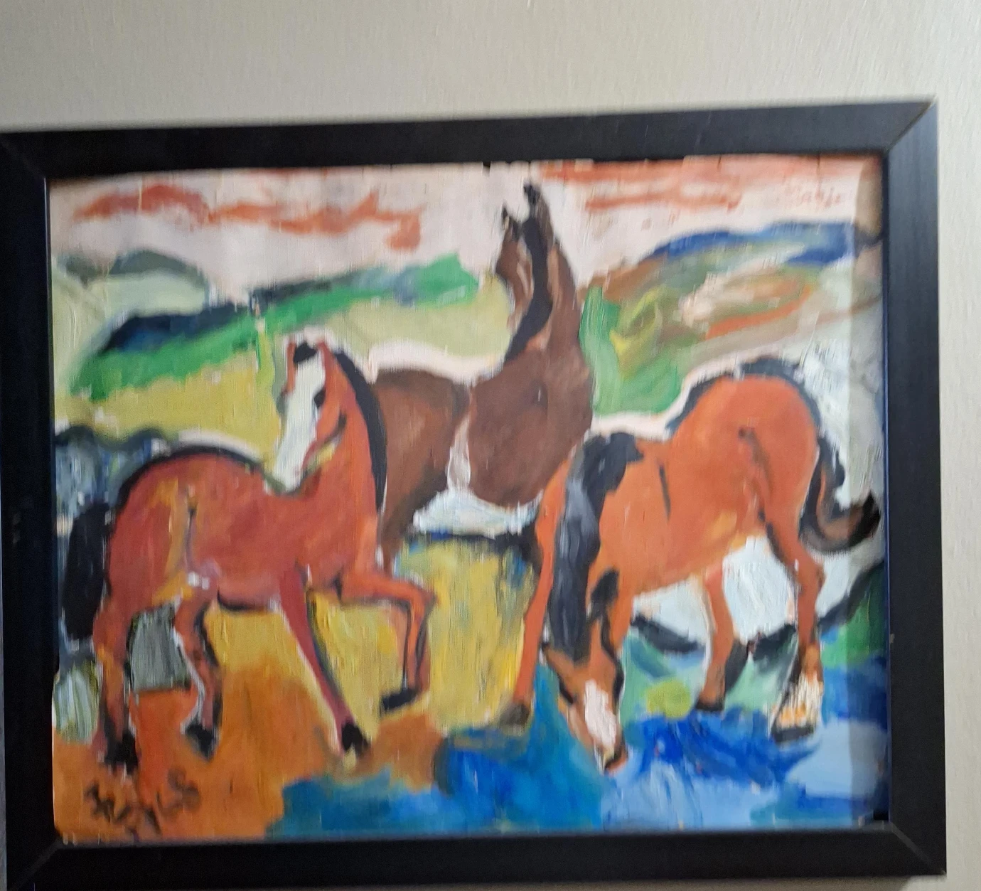 Framed Painting of Three Horses