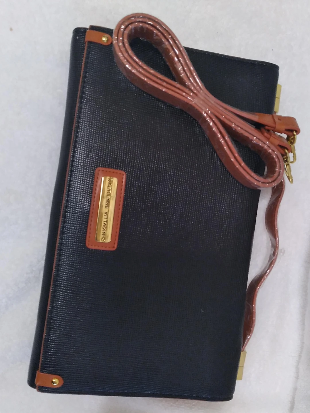 Adrienne Vittadini Black Textured Clutch with Strap