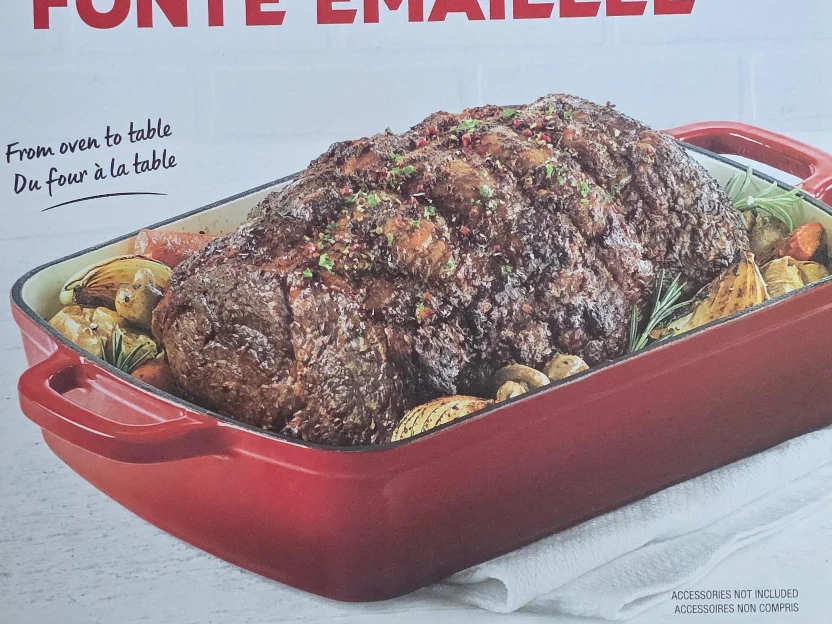 Red Enameled Cast Iron Roasting Pan