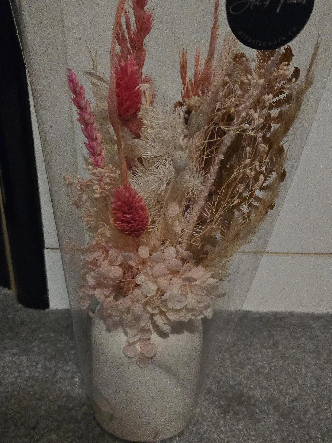 Dried Flower Arrangement with White Vase
