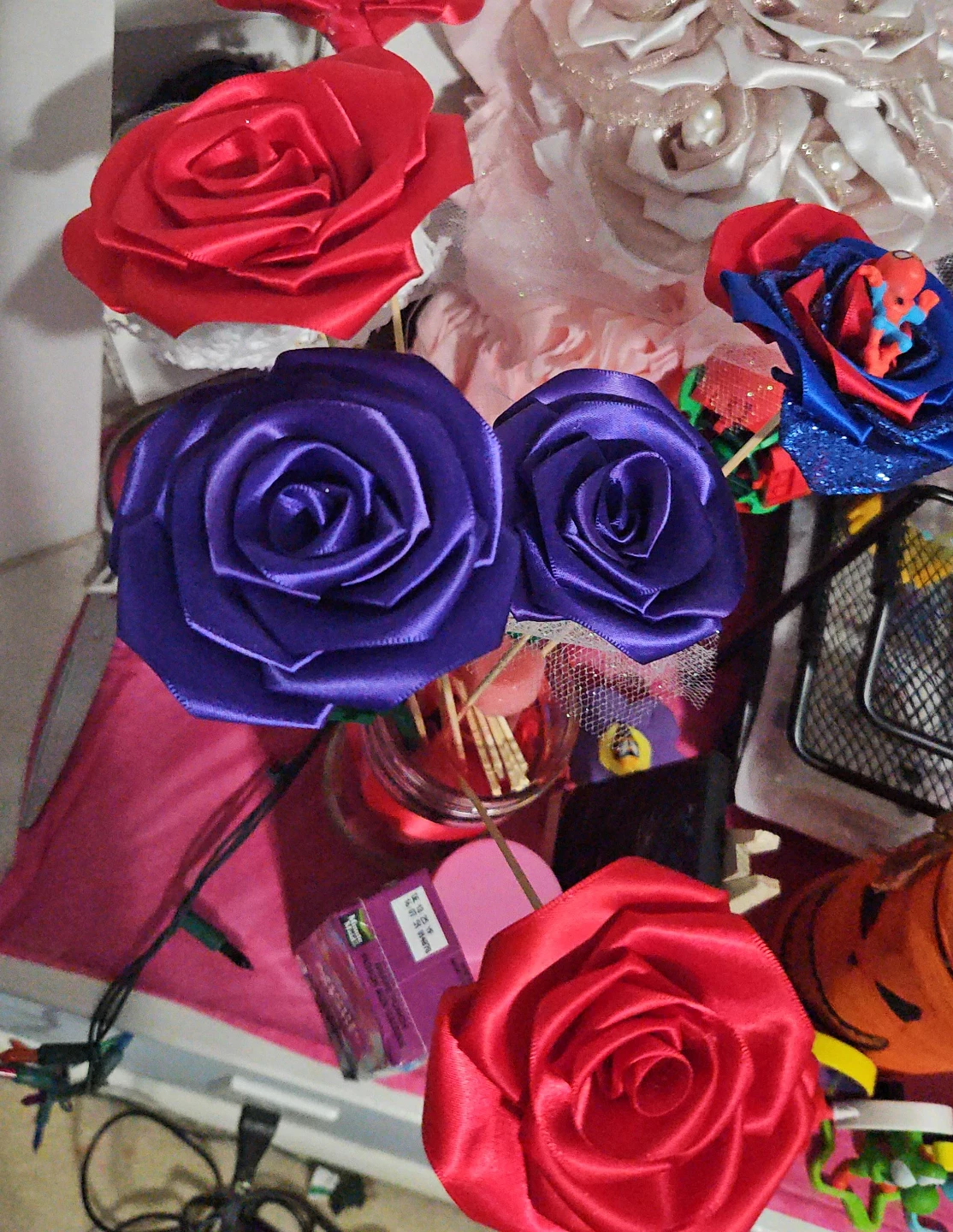 Handmade Fabric Roses with Spider-Man Charm
