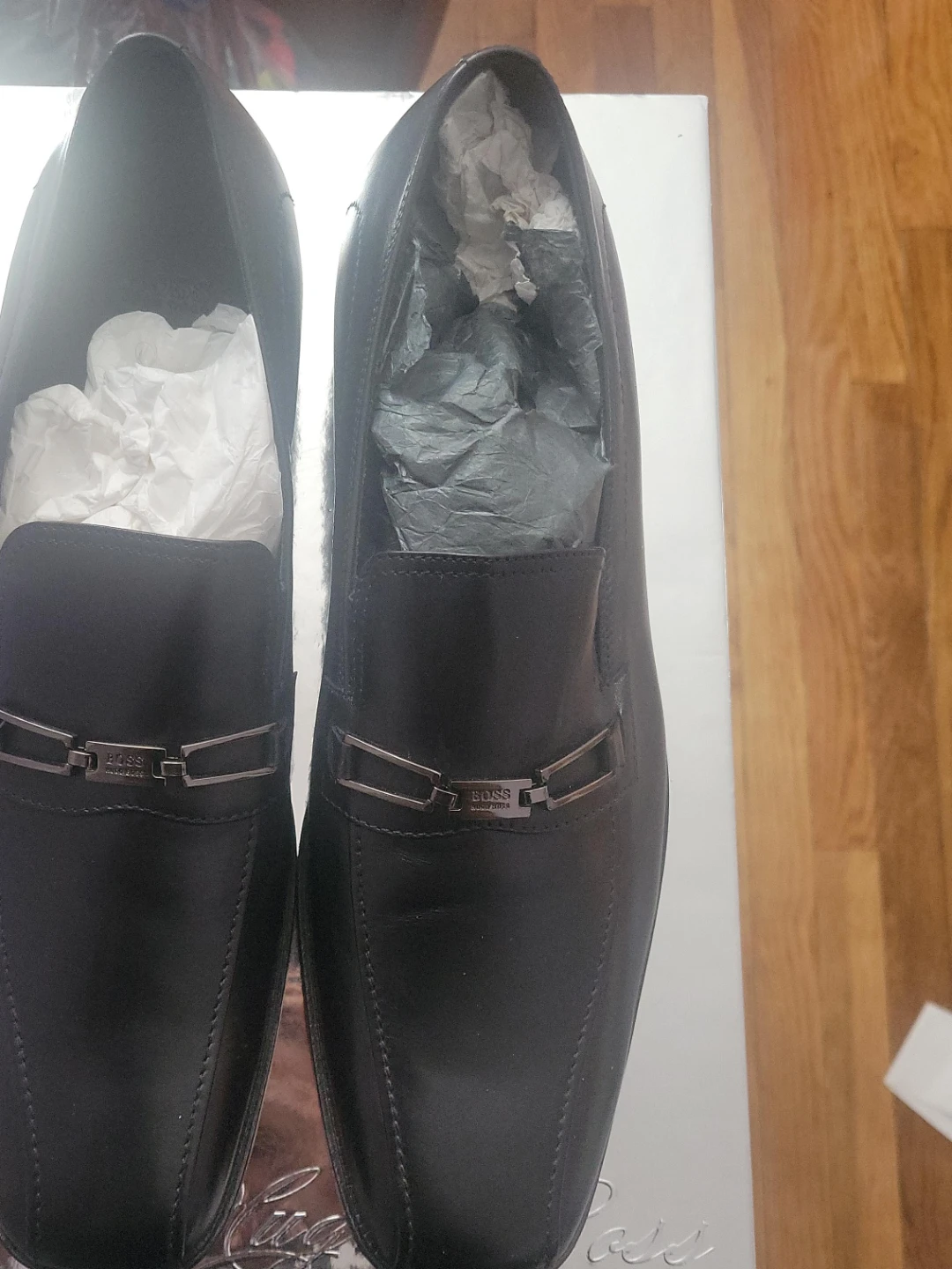 BOSS Black Leather Loafers with Buckle Detail