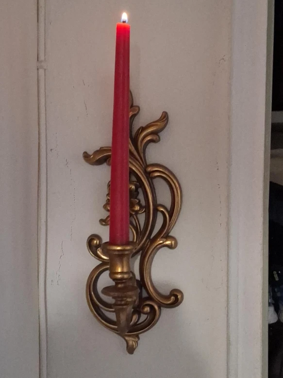 Gold Ornate Candle Sconce with Red Taper Candle