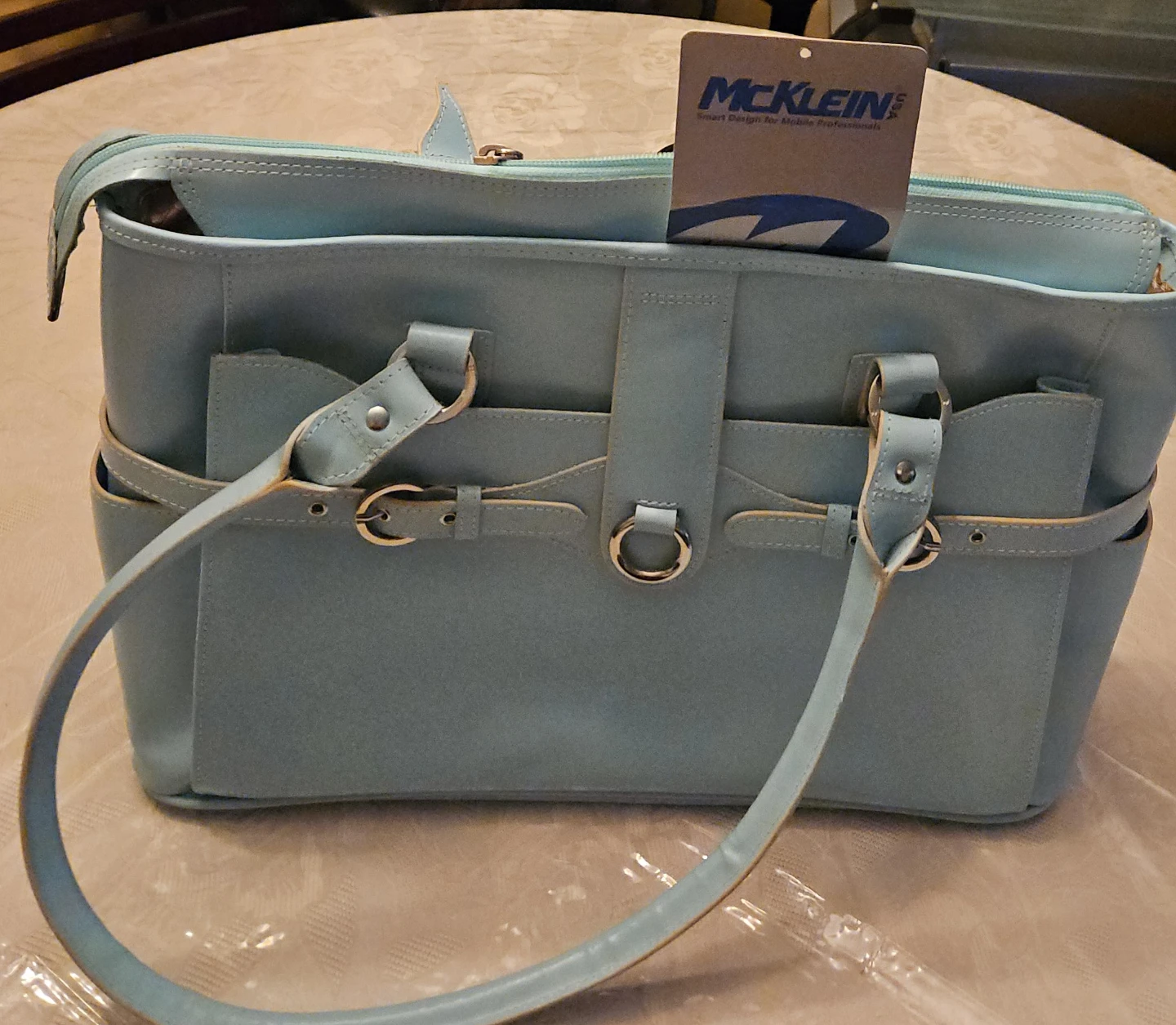 McKLEIN Light Blue Leather Tote Bag