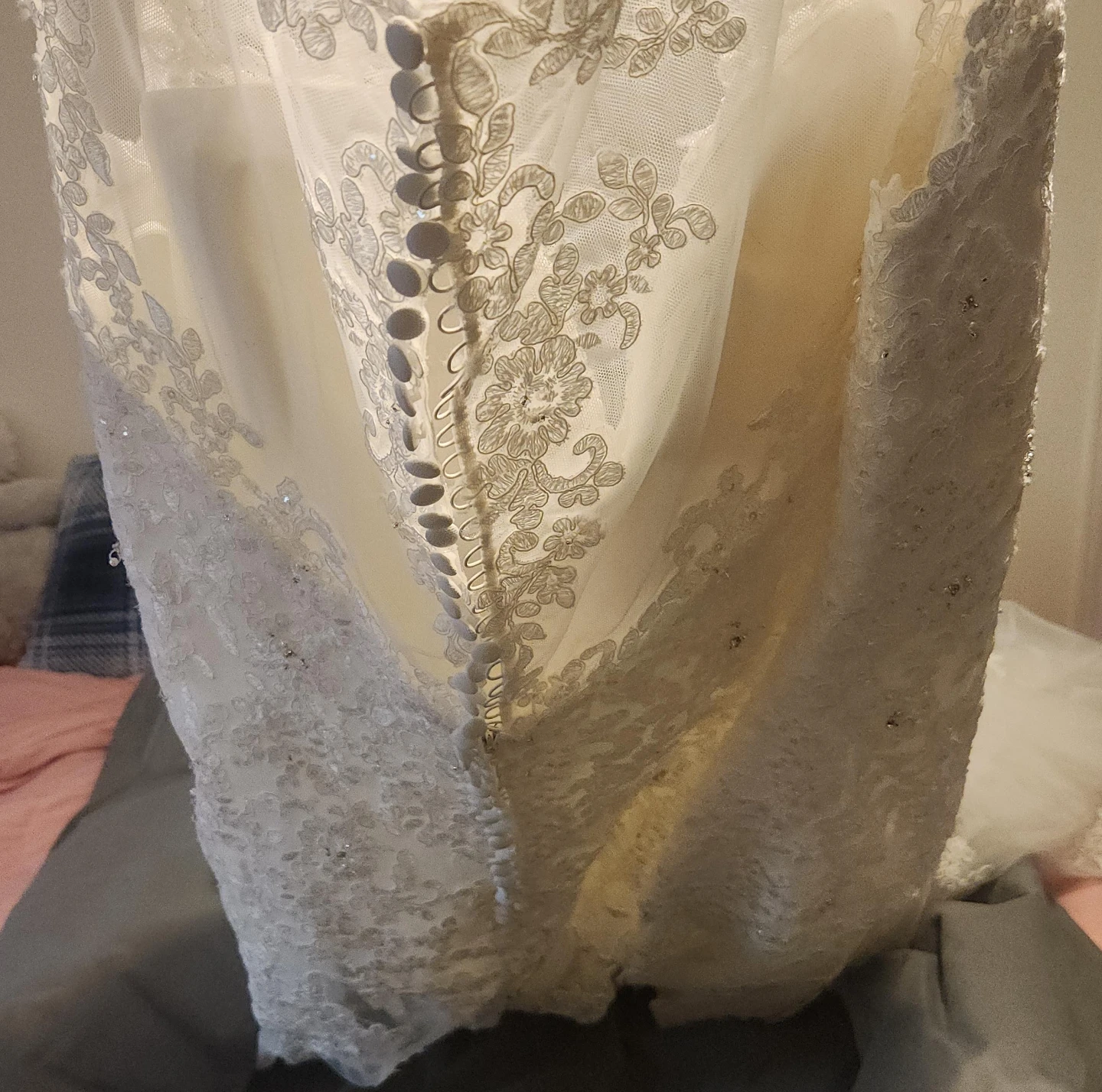 White Lace Wedding Dress with Buttons