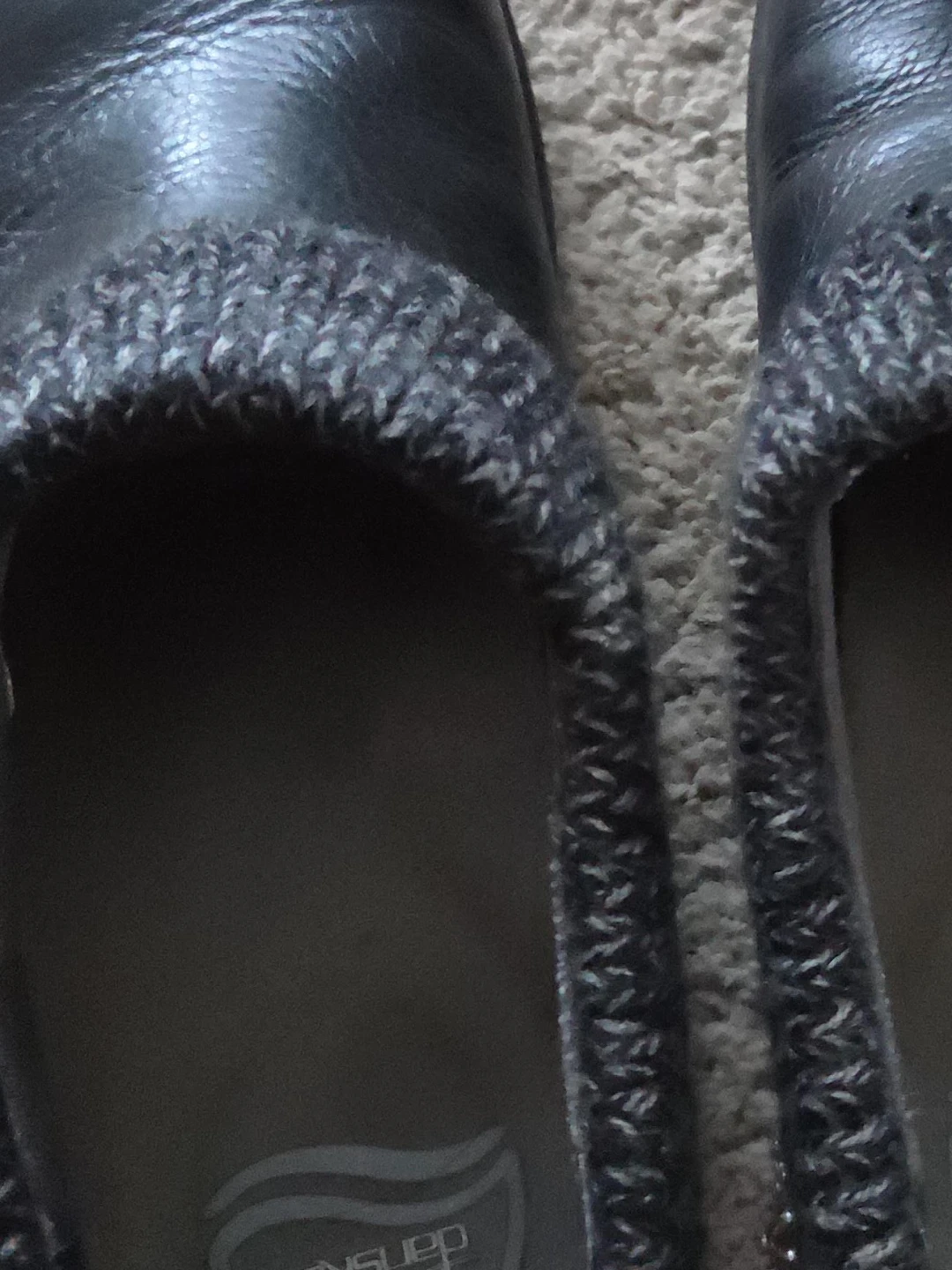 Dansko Black Leather Clogs with Knit Trim