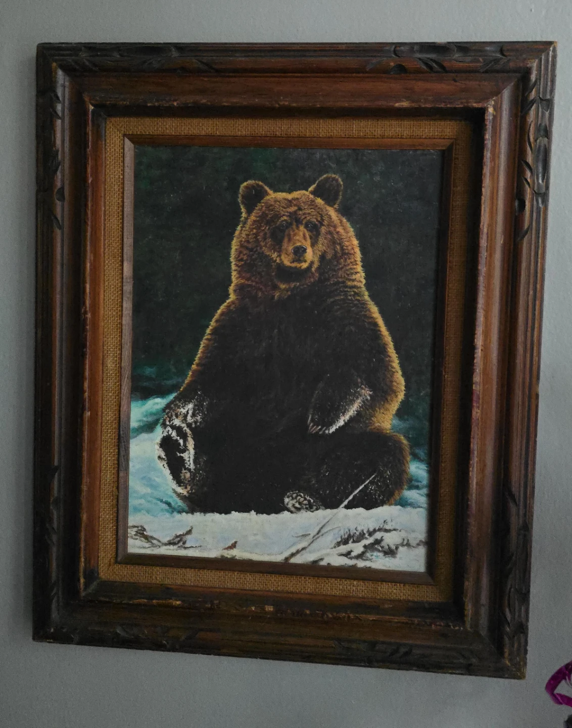 Framed Painting of a Grizzly Bear in Snow