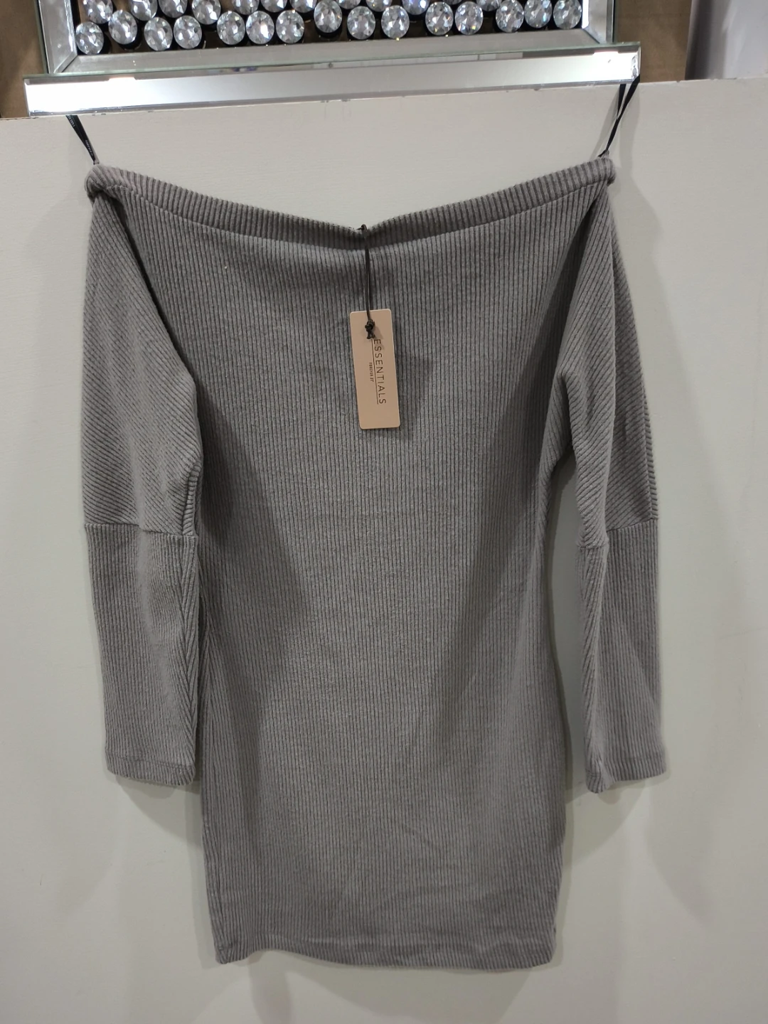 ESSENTIALS Ribbed Off-the-Shoulder Sweater Dress
