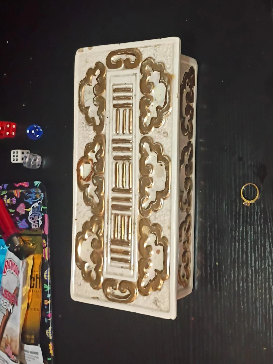 Vintage Ceramic Trinket Box with Gold Trim