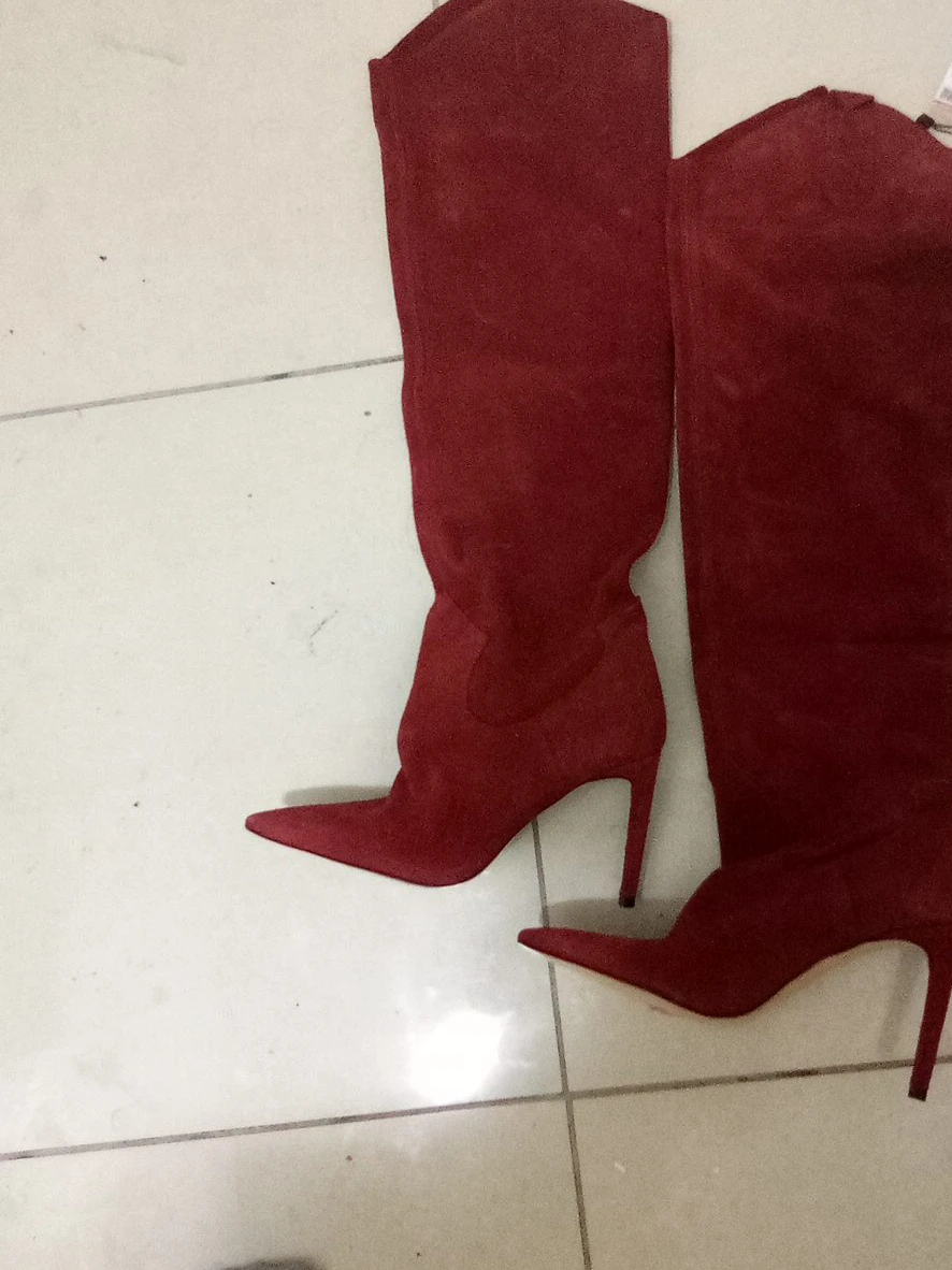Red Suede Knee-High Boots - Size 6 - photo 2