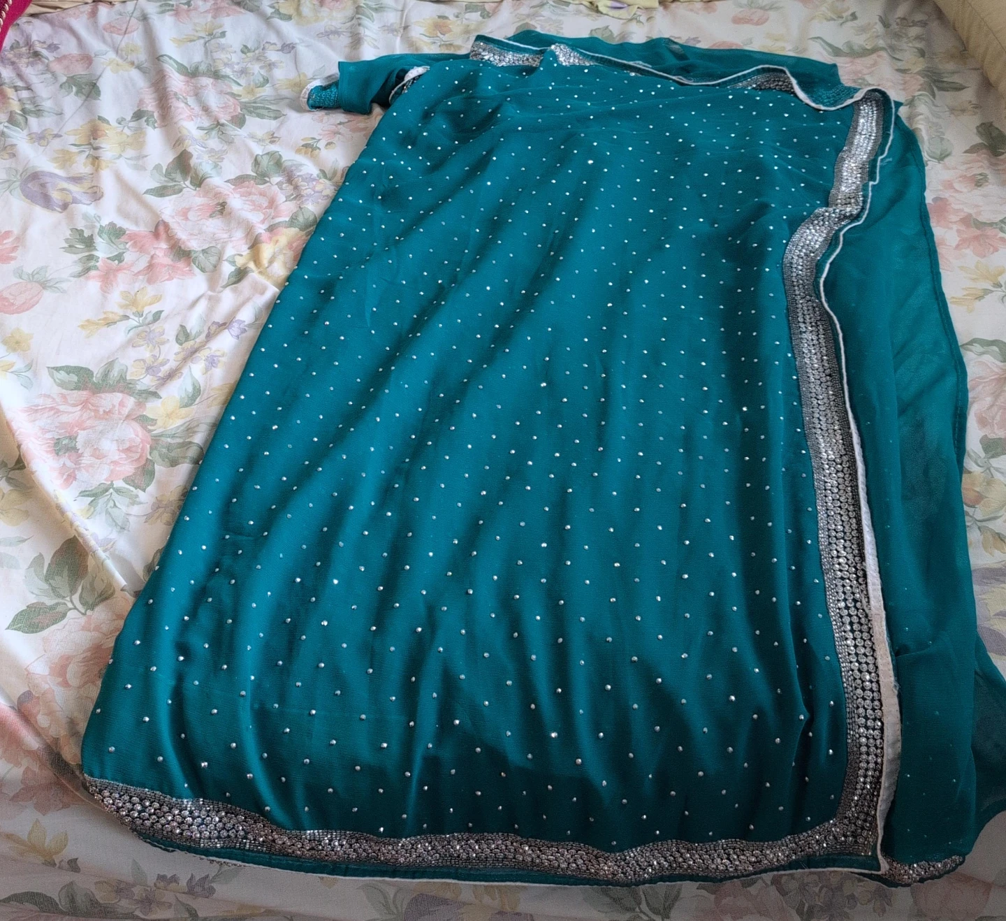 Teal Sequin Saree only saree