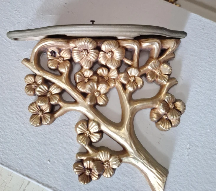 2 Gold Decorative Wall Shelf with Cherry Blossoms