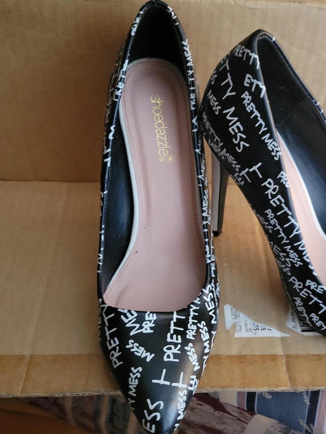 Shoedazzle Women's Black "Pretty Mess" Print Heels