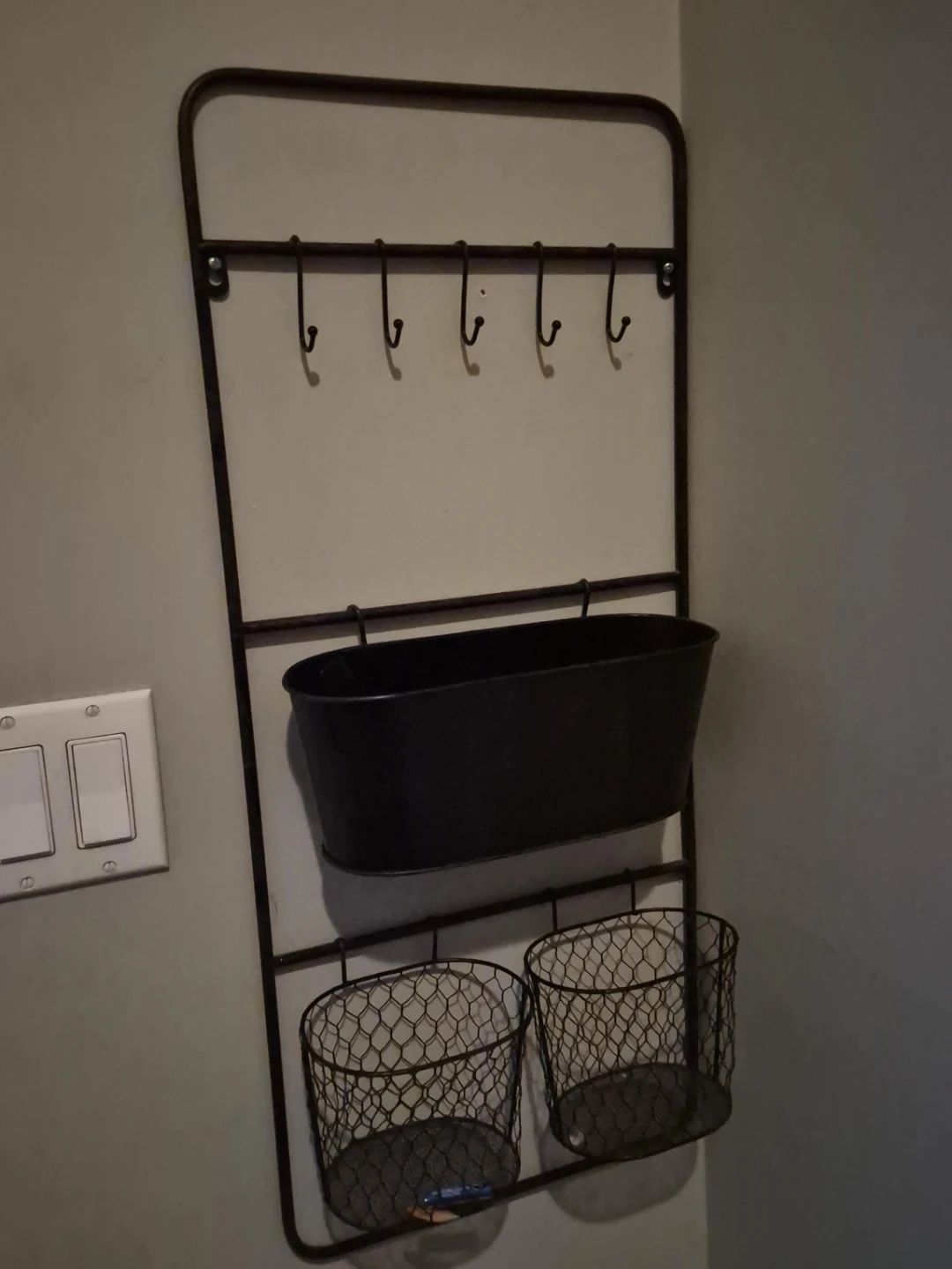Wall Mount Organizer with Hooks and Baskets
