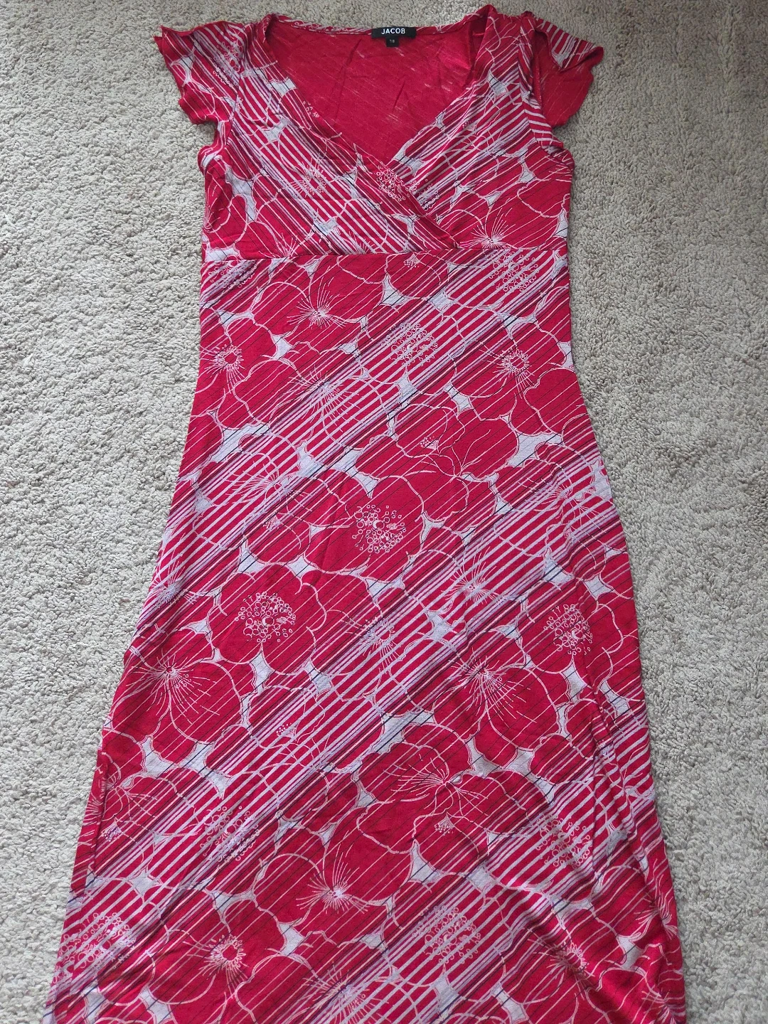 JACOB Red Floral Print V-Neck Dress