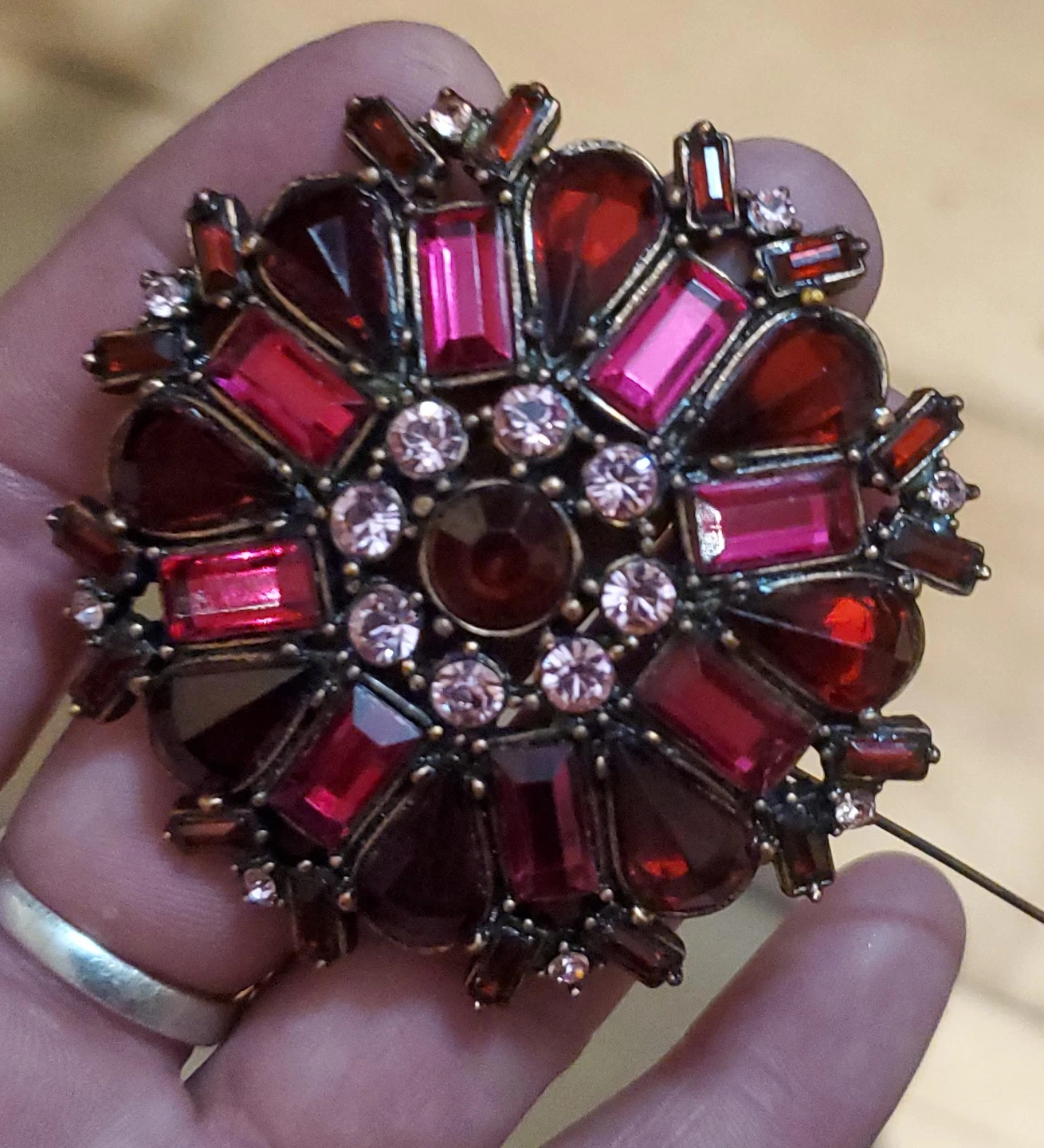 Rhinestone Brooch - Red & Pink
