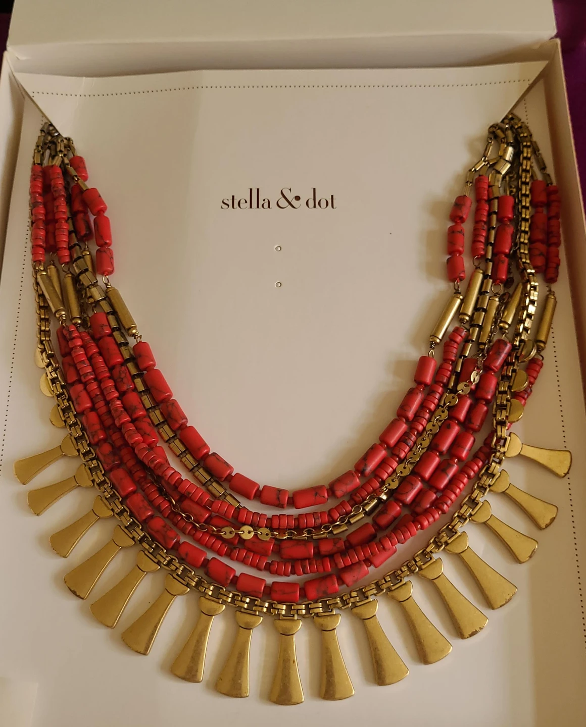 Stella & Dot Layered Red Beaded Necklace
