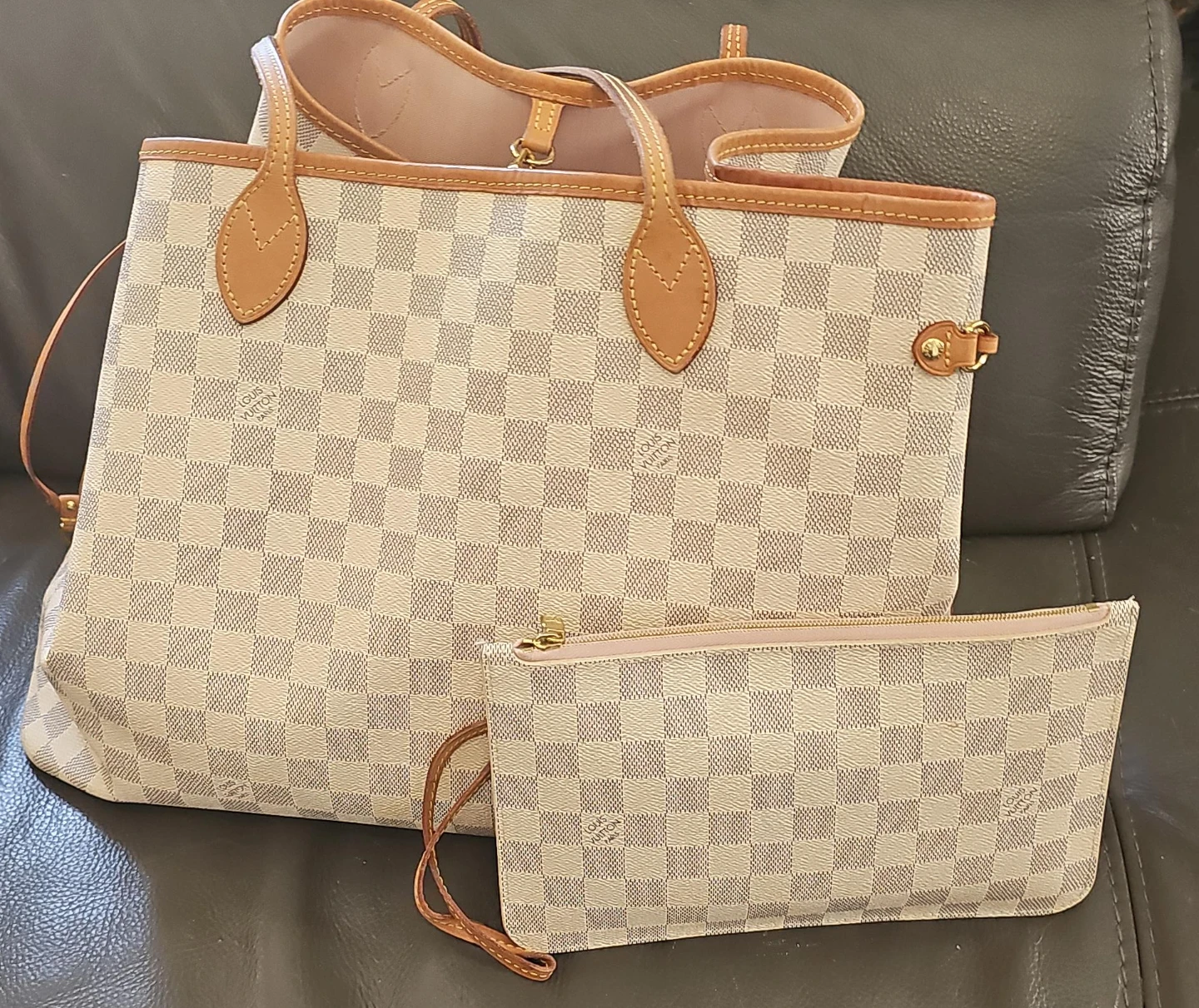 Louis Vuitton Neverfull GM Damier Azur Tote Bag with Pouch