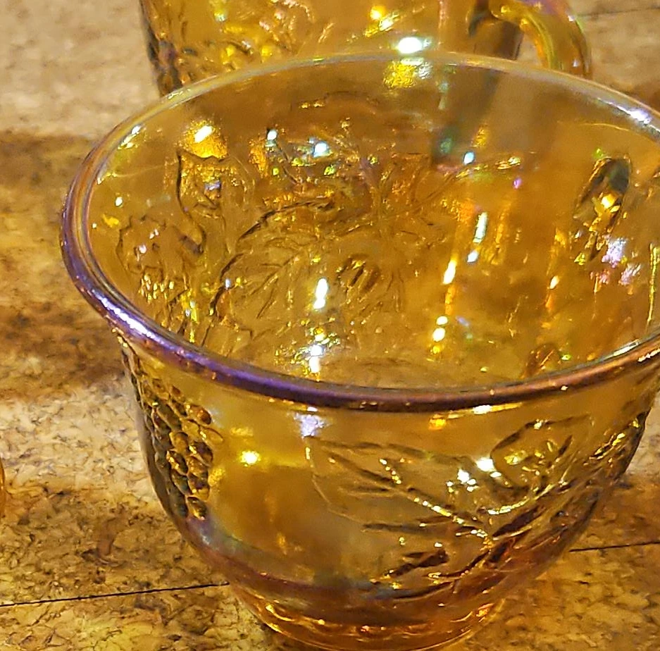 Amber Glass Cups with Grapevine Pattern (Set of 4)