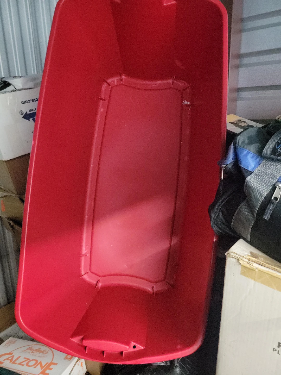 Large Red Plastic Storage Bin