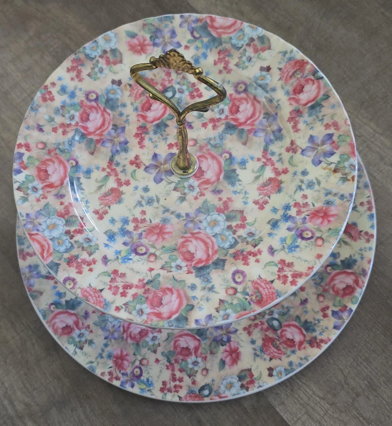 Vintage Floral Two-Tiered Dessert Stand