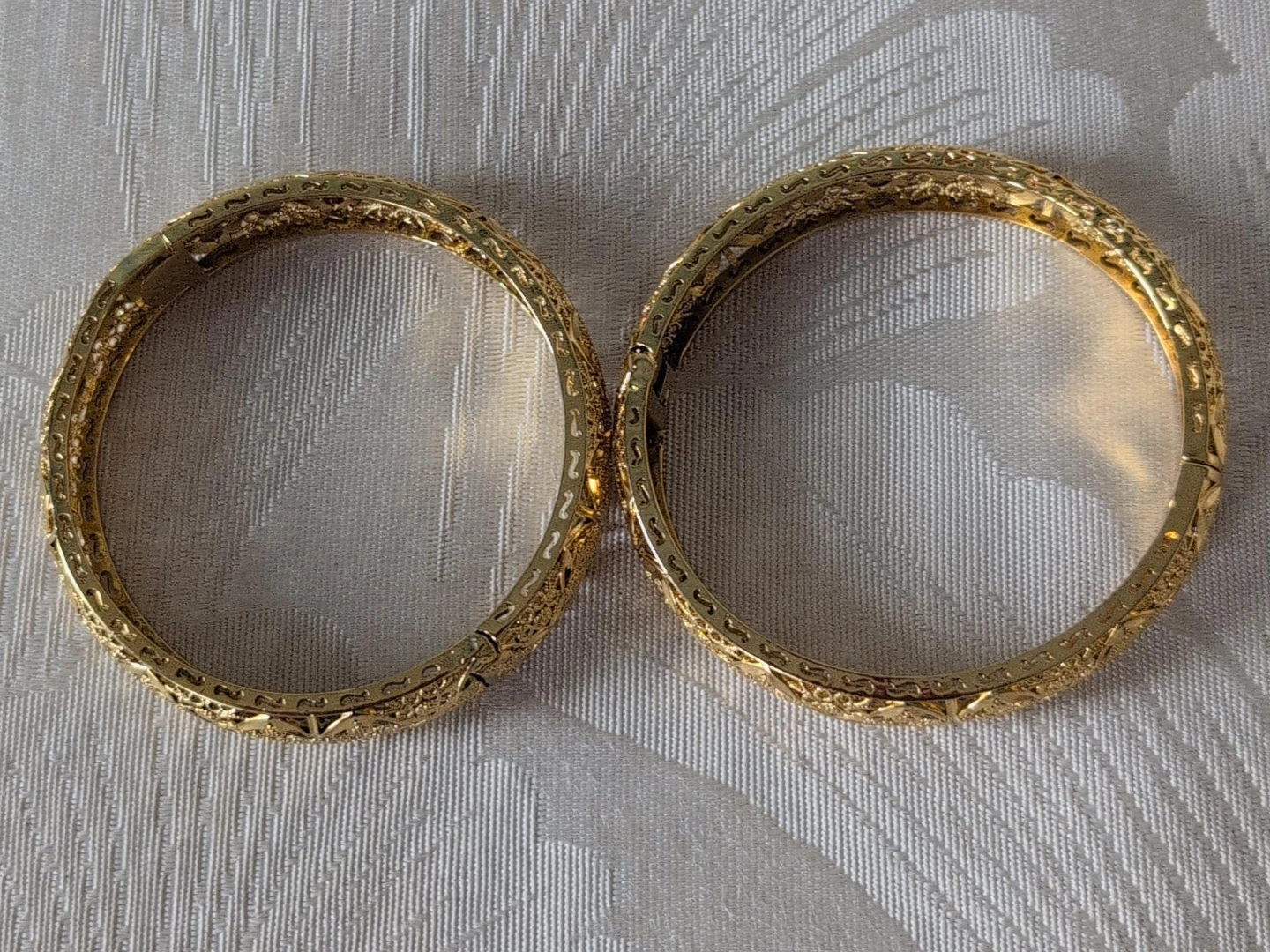 Gold Tone Ornate Bangle Bracelets (Set of 2)