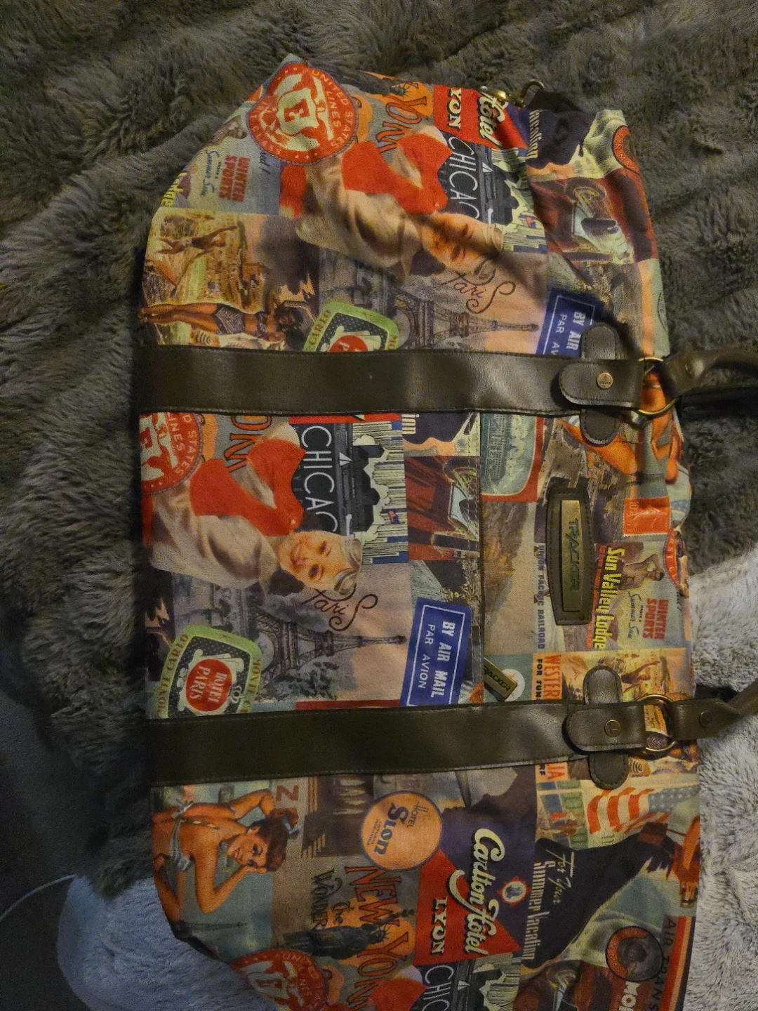 Vintage Travel Print Duffle Bag