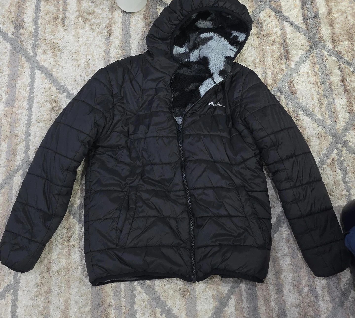 Eddie Bauer Black Quilted Puffer Jacket with Fleece Lining