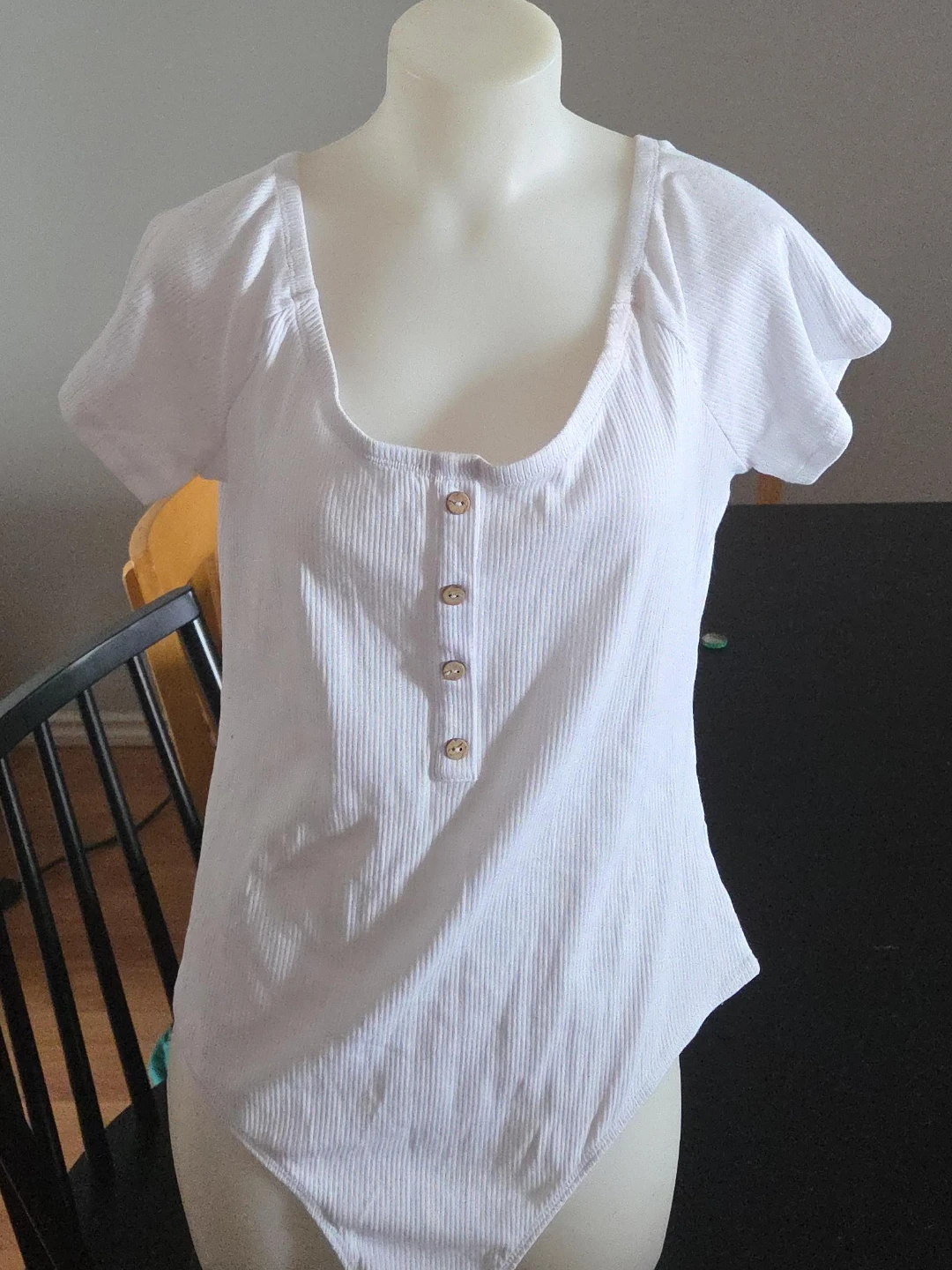 White Ribbed Henley Bodysuit