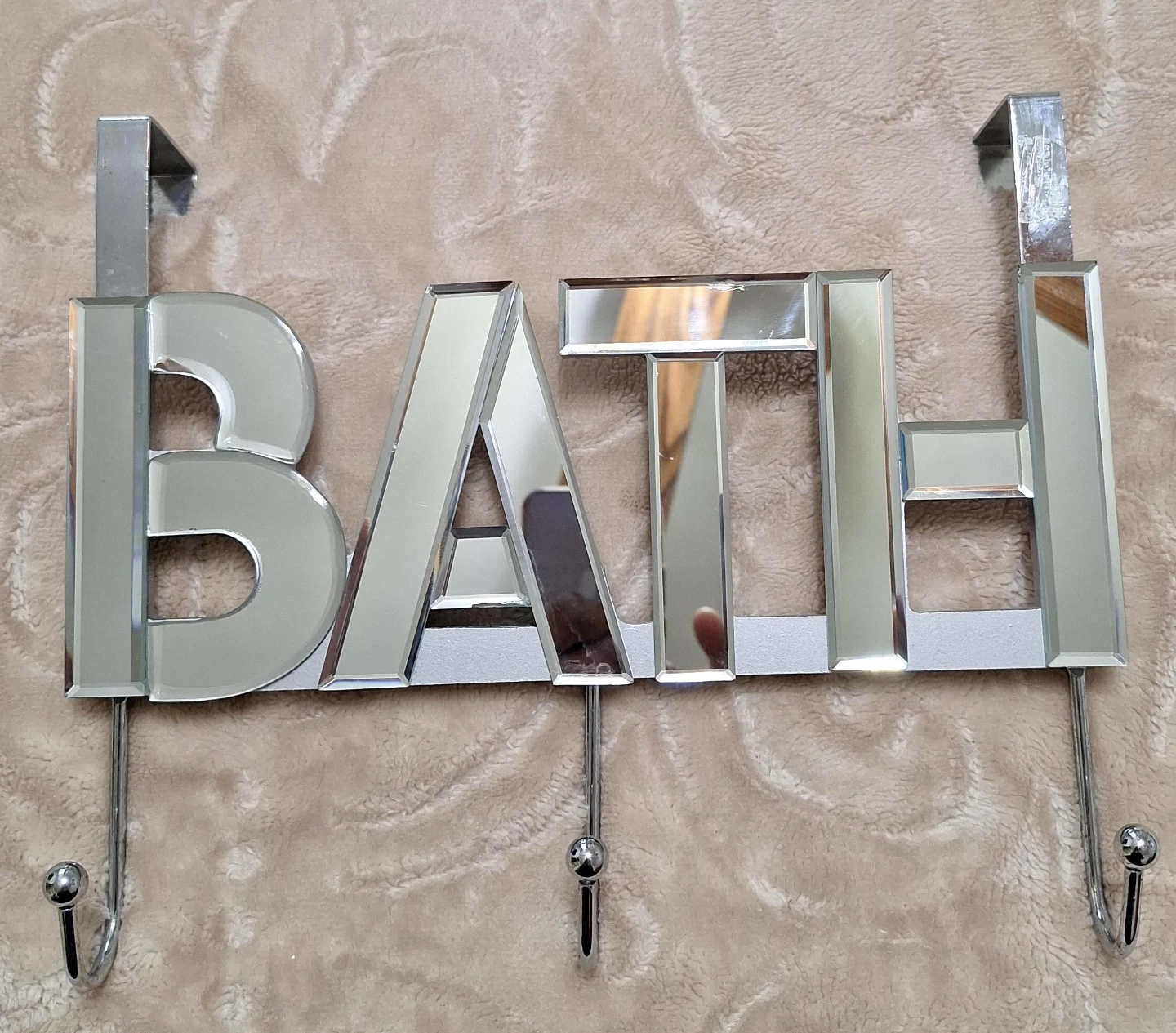 Mirrored "BATH" Over-the-Door Hook Rack