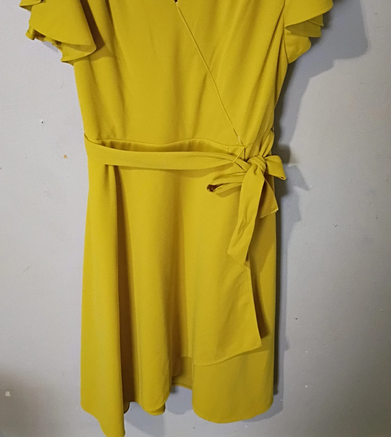Yellow Wrap Dress with Flutter Sleeves