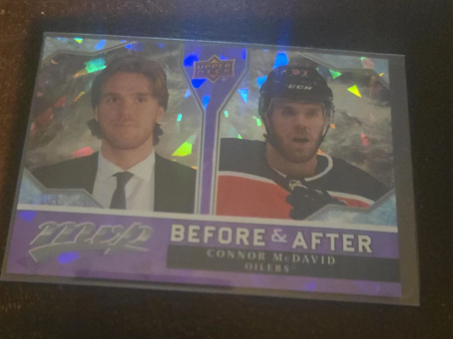 Upper Deck MVP Before & After Connor McDavid Hockey Card