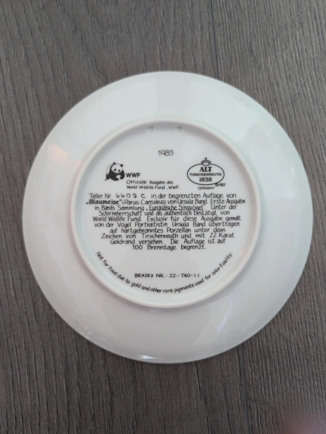 WWF Blue Tit Collectors Plate by U. Band 1985 - photo 2