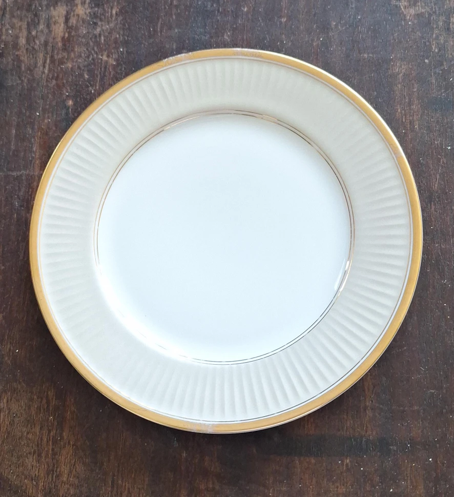 White Ceramic Plate with Gold Rim