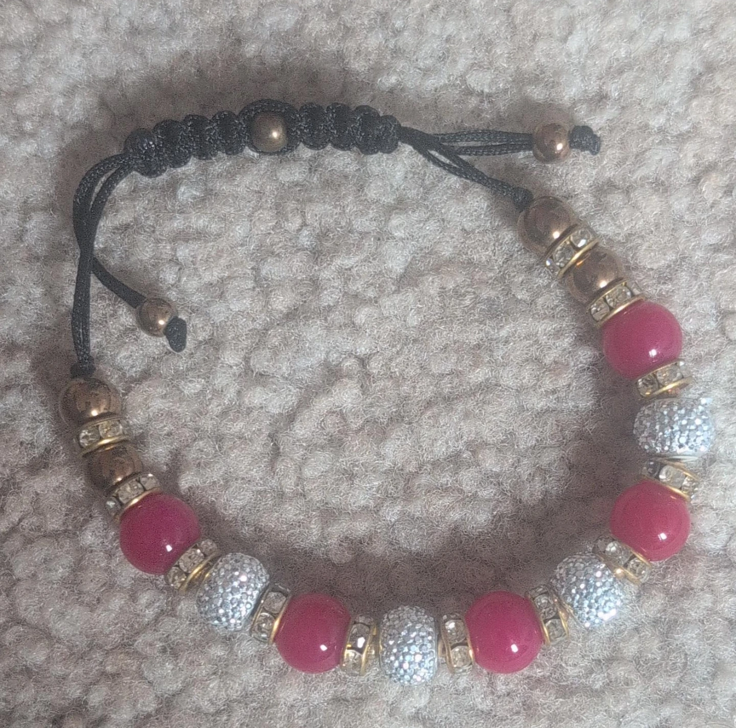 Adjustable Beaded Bracelet with Pink and Silver Accents