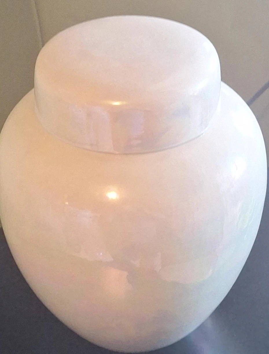 White Iridescent Ginger Jar with Lid