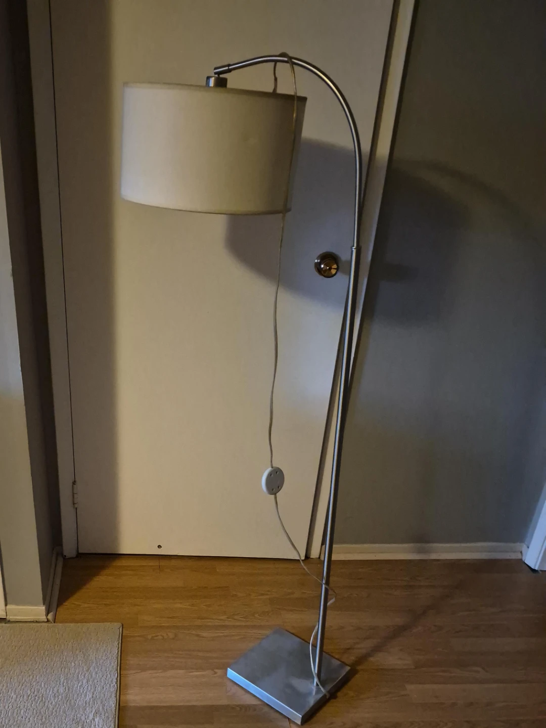 Curved Arc Floor Lamp with White Drum Shade