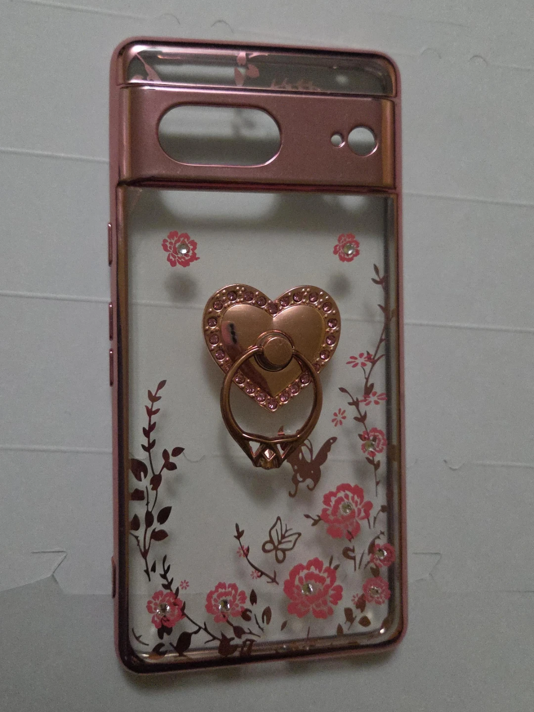 Google Pixel 7 Rose Gold Floral Phone Case with Ring Holder
