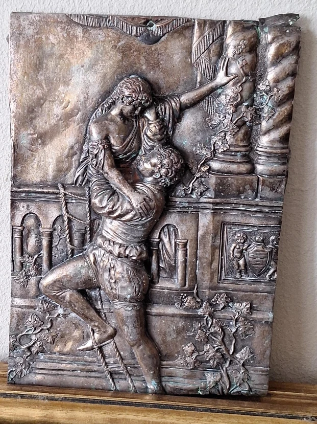 Antique Bronze Relief Plaque - Romantic Scene