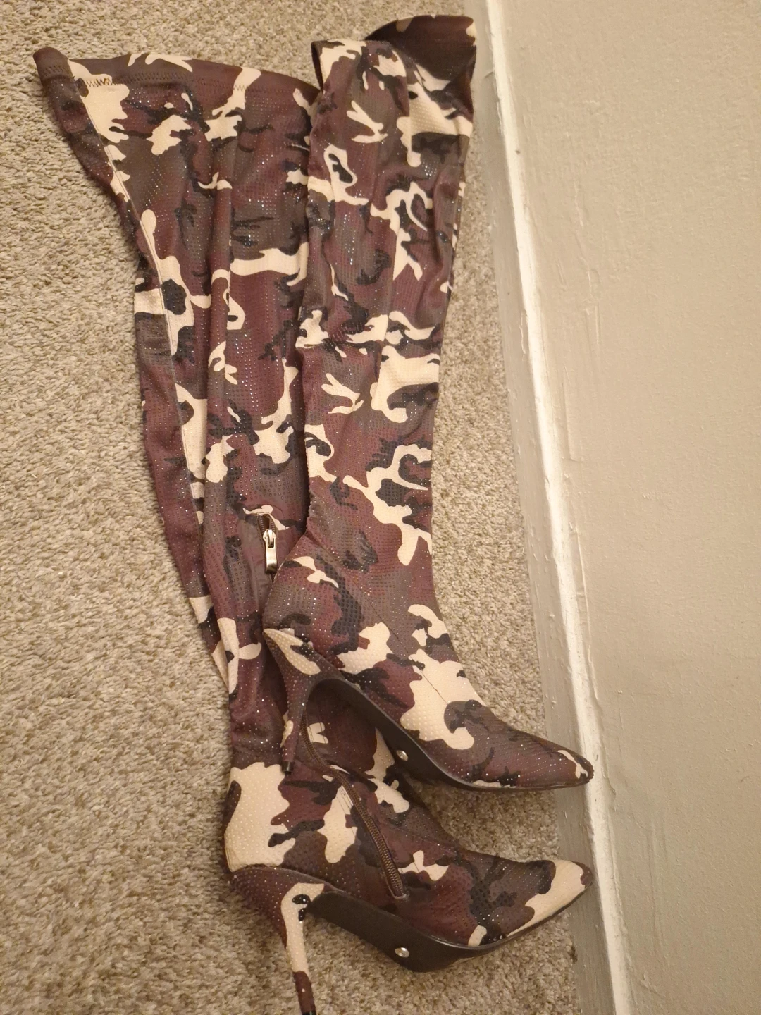 Azalea WangWomen's Camo Rhinestone Thigh High Boots Size 11