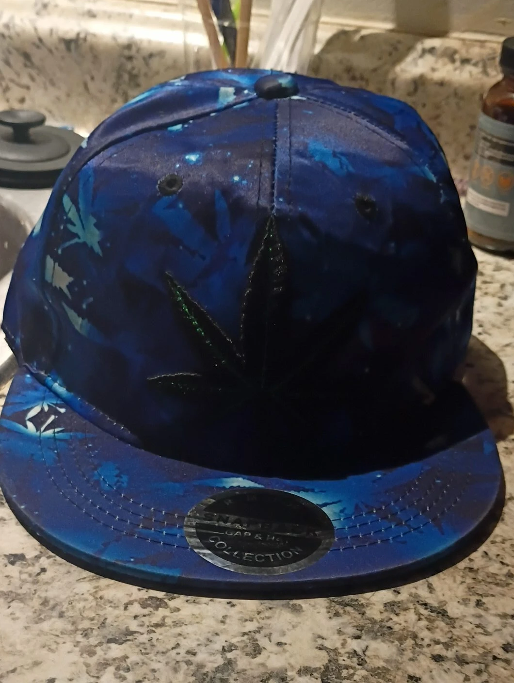 Blue Leaf Print Snapback Hat