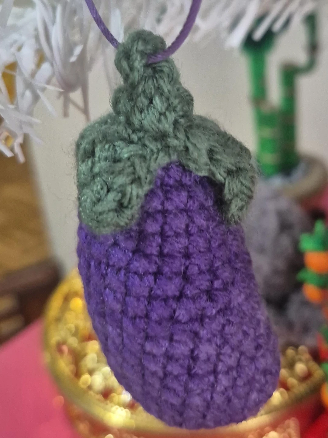 Handmade Crochet Eggplant Ornament