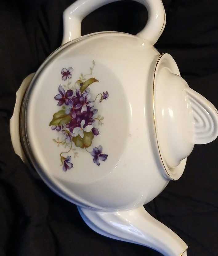 White Teapot with Violet Floral Design