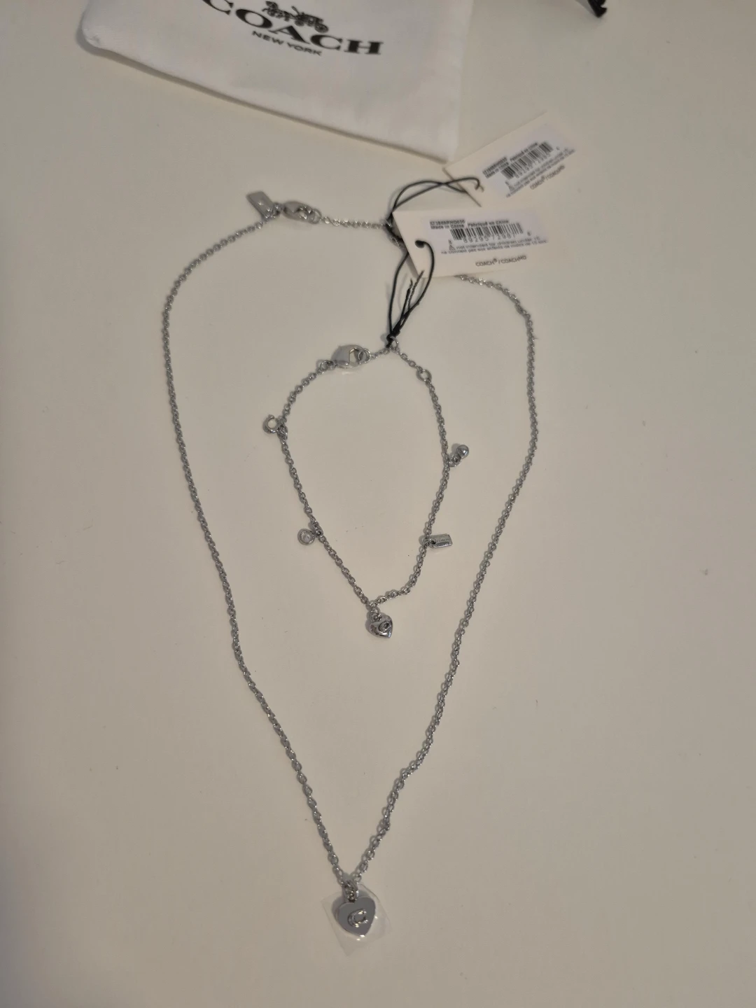 Coach Layered Necklace with Heart Pendant and bracelet set