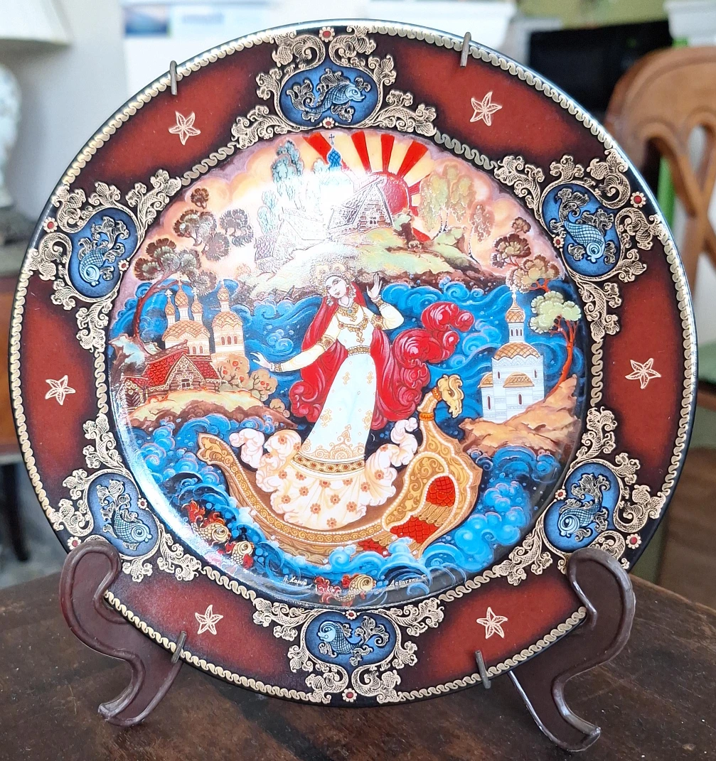 Decorative Plate with Russian Folk Art Scene