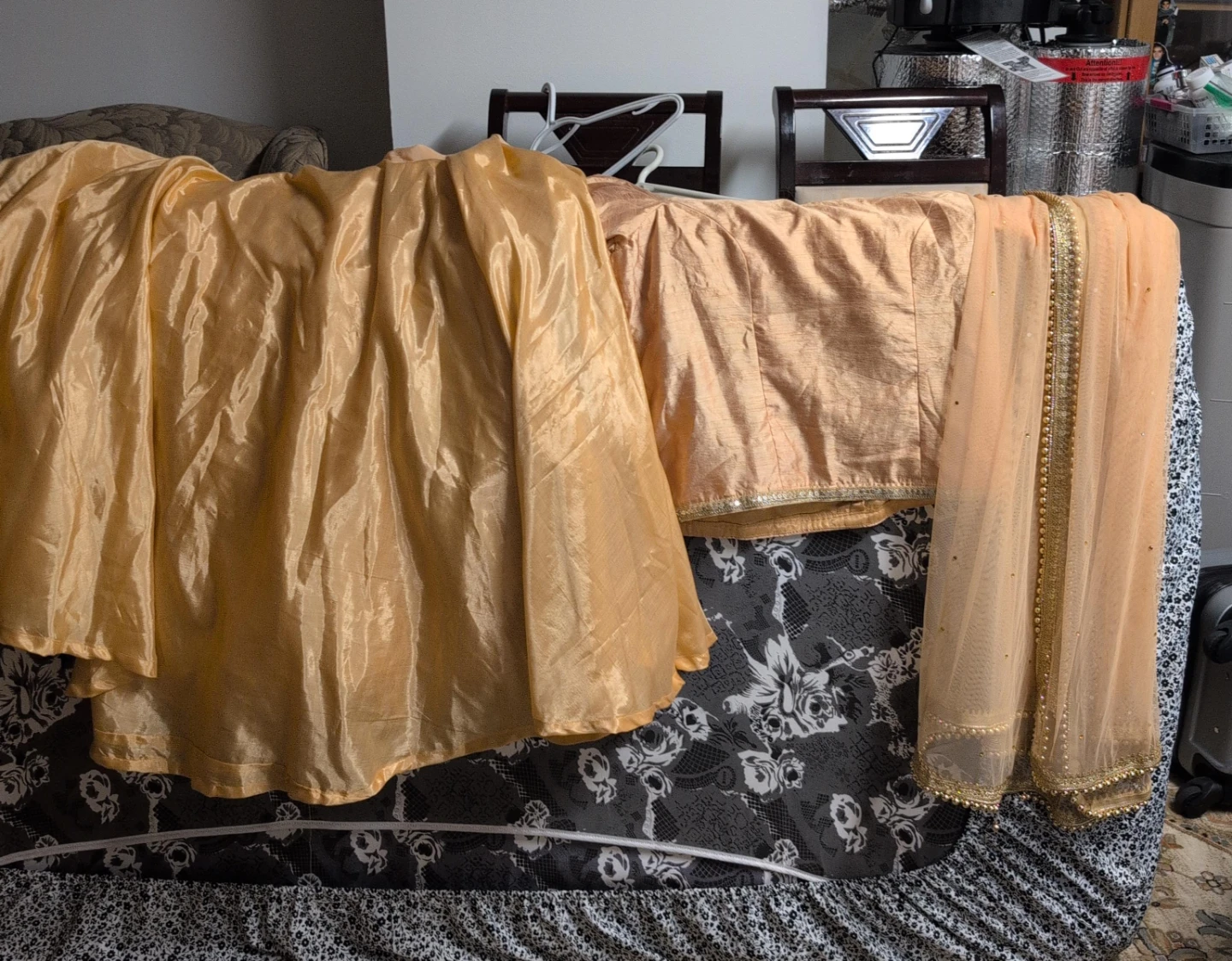 Orange and Gold Indian Outfit - Dupatta, Blouse, and Skirt